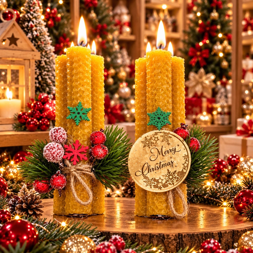 Christmas Beeswax Candles – Handmade Festive Gift Set ✨ Bring warmth and Christmas magic into your home! ✨