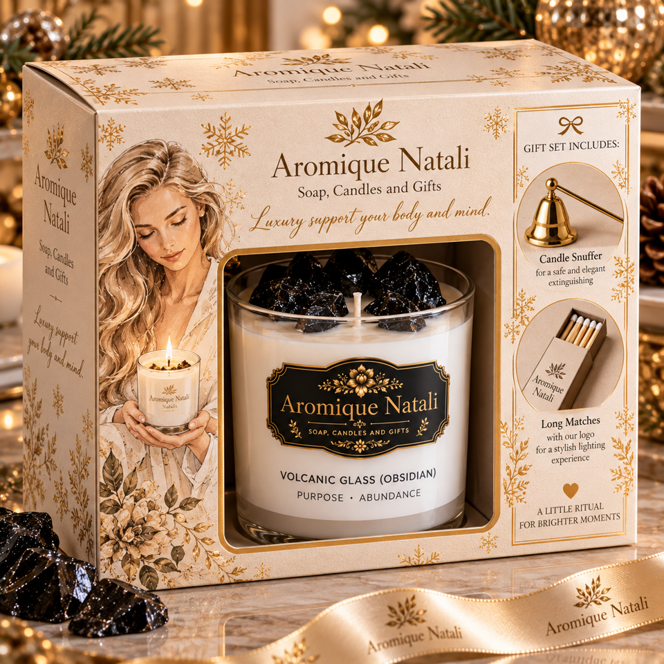 Volcanic Glass (Obsidian) - Luxury Crystal Candle
