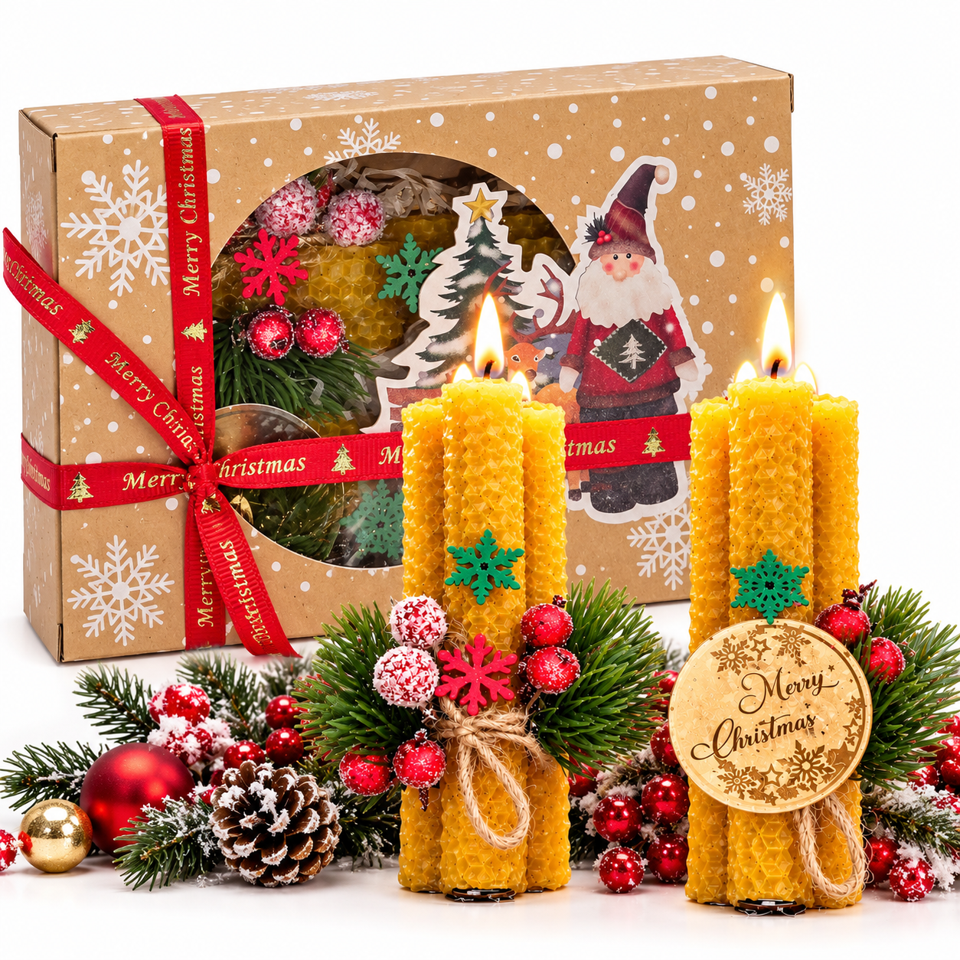 Christmas Beeswax Candles – Handmade Festive Gift Set ✨ Bring warmth and Christmas magic into your home! ✨